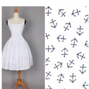 White Dress with Navy Anchor Print